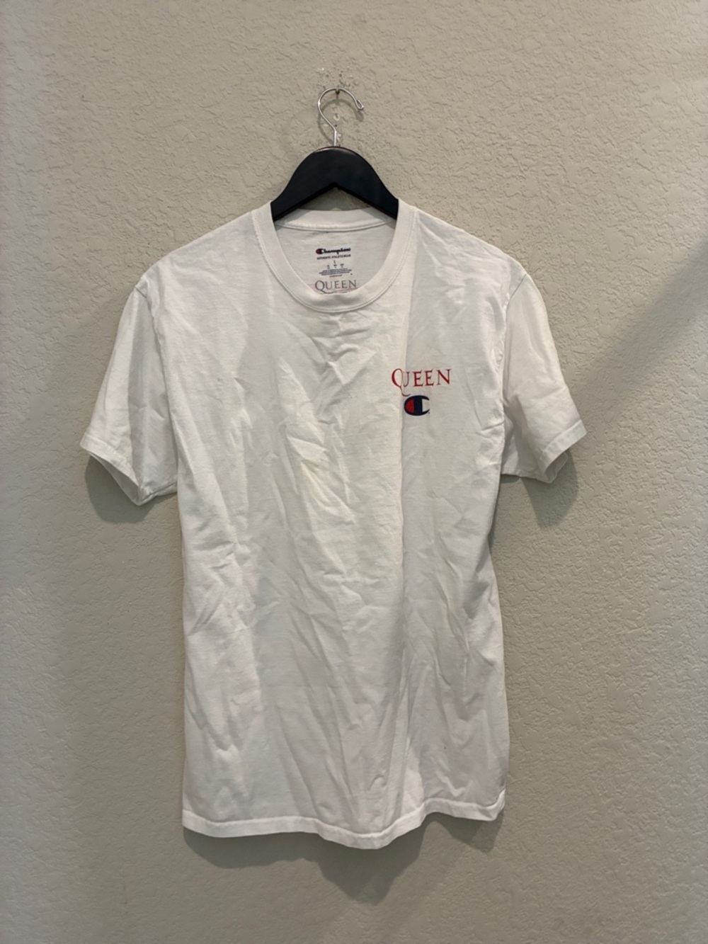 Champion White Short Sleeve Tee with Red & Blue Chest Logos - Picture 1 of 6